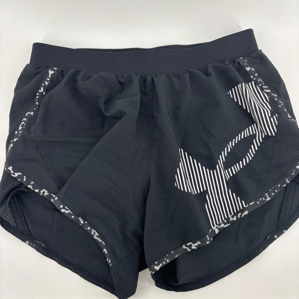 Under Armour Fly-By Shorts‎ Womens XS Black Excellent Graphic Logo Mesh Running